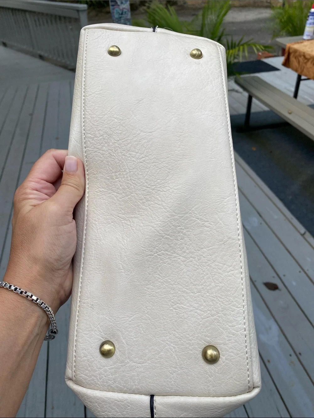 Cream Tote Bag with Braided Zip Pull